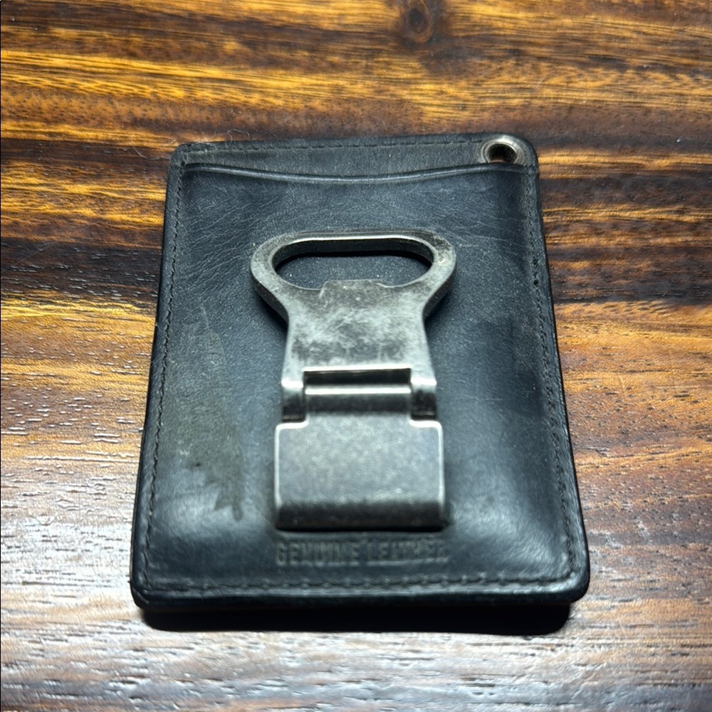 Von Zipper Black Leather Money Clip Wallet